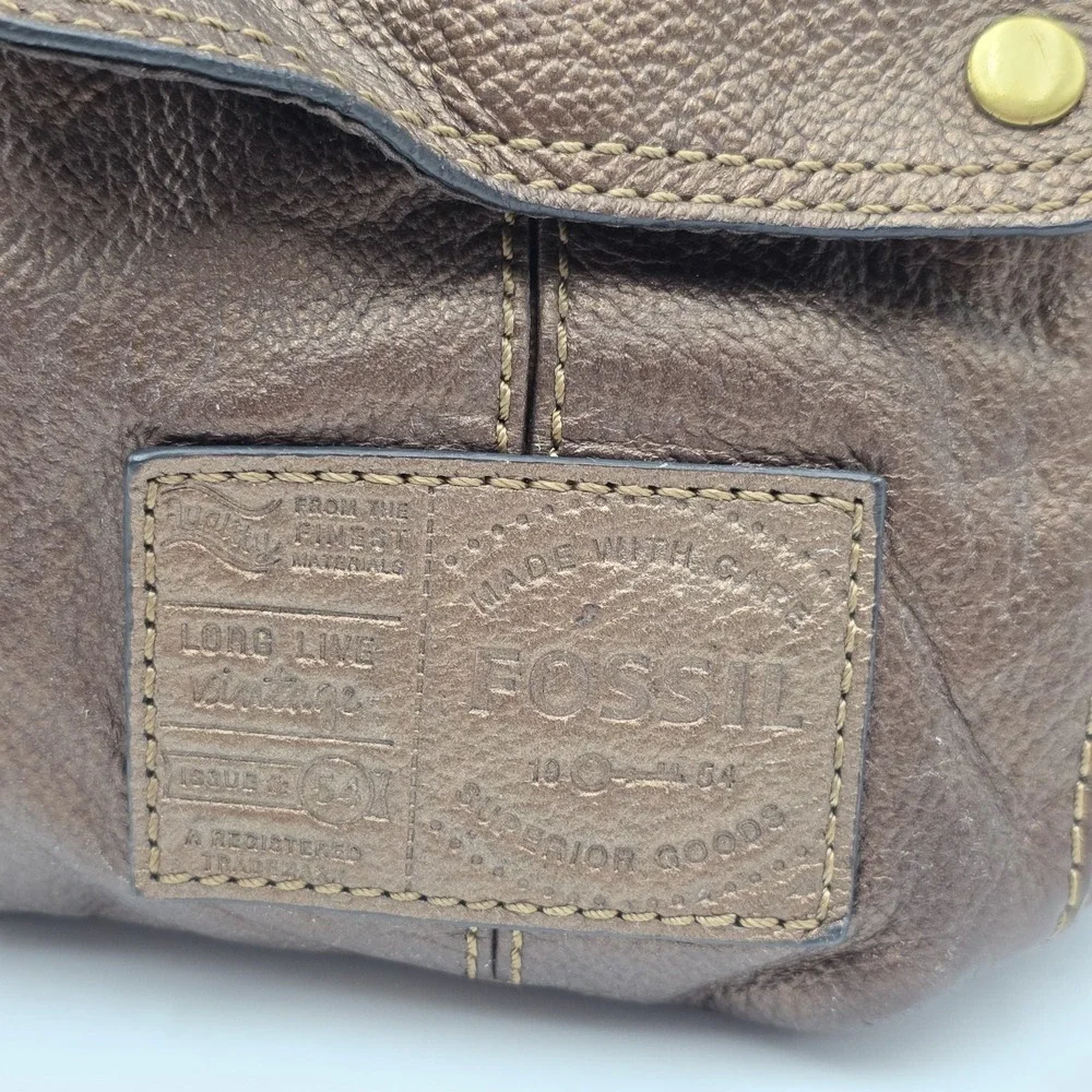 FOSSIL Long Live Vintage Soft Copper Brown Pebble Leather Hobo Purse Bag‎ Hippie
